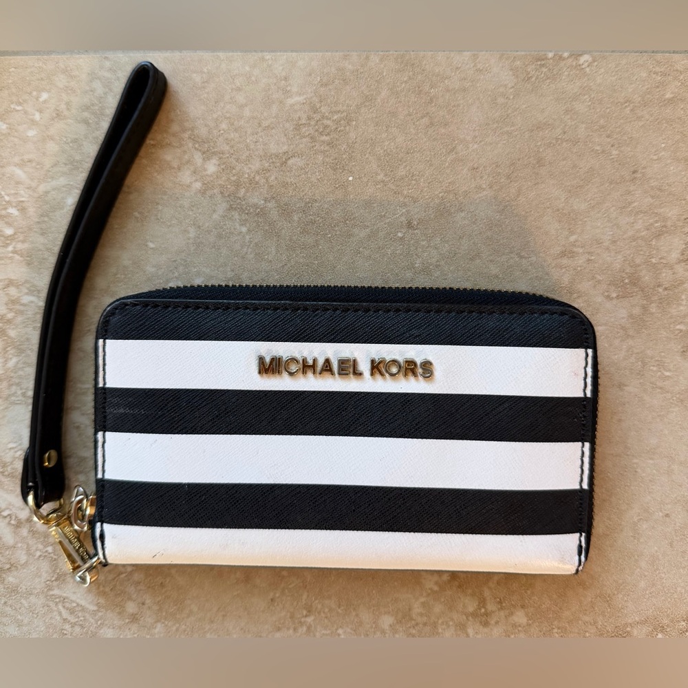 Michael Kors Monochrome Striped Wristlet